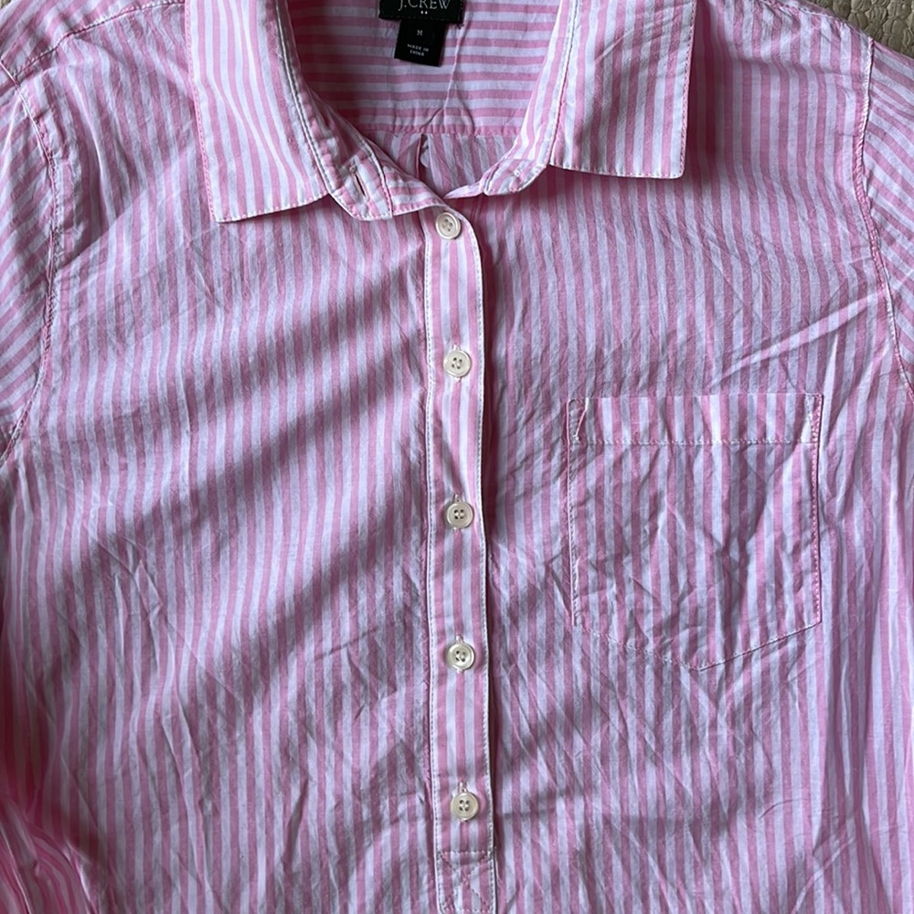 J CREW pink striped shirt blouse medium buttons cotton tunic - Picture 5 of 5